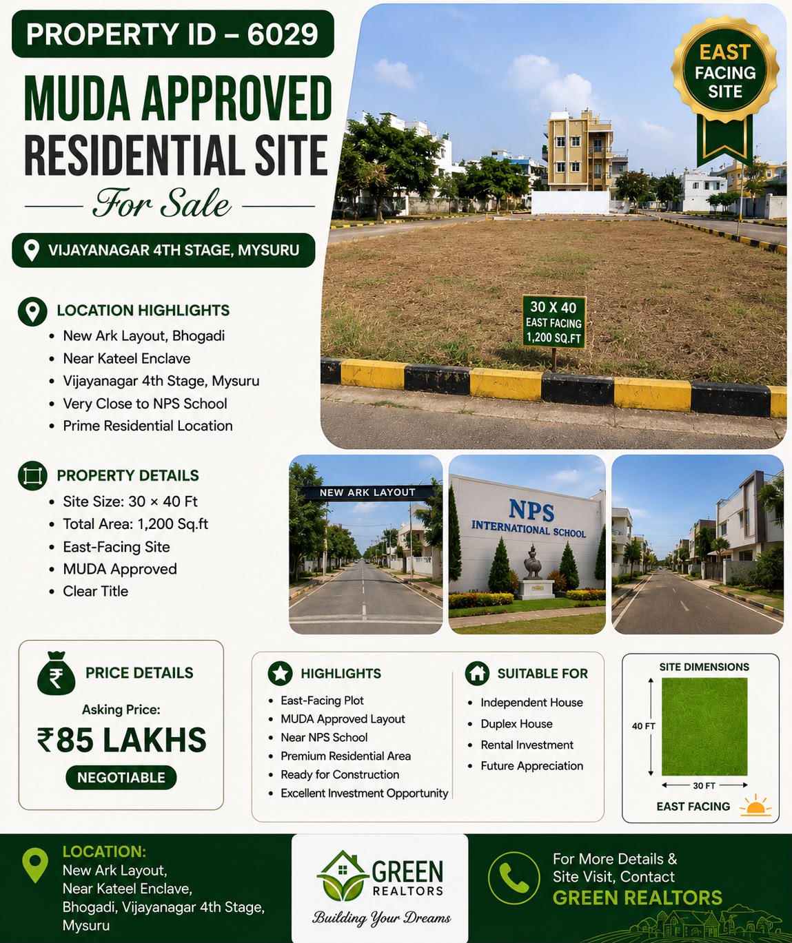 🆔 *PROPERTY ID – 6029* 🏡 *MUDA Approved Residential Site for Sale – Vijayanagar 4th Stage, Mysuru*